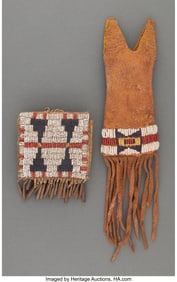 70194: Two Cheyenne Beaded Hide Pouches c. 1875 inclu