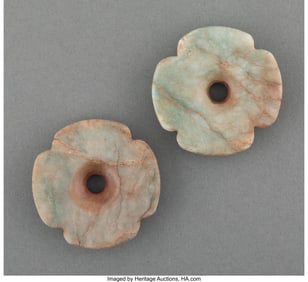 70291: A Pair of Maya Jade Ear Flares Mesoamerica, Lat