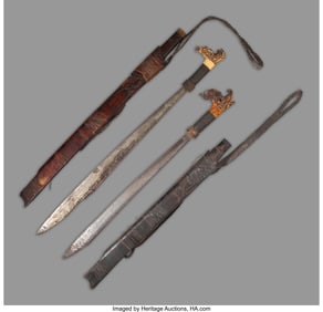 70379: Two Dayak Swords in Sheaths Borneo, Indonesia,