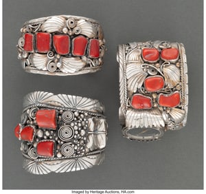 70388: Three Navajo Jewelry Items including a watch b
