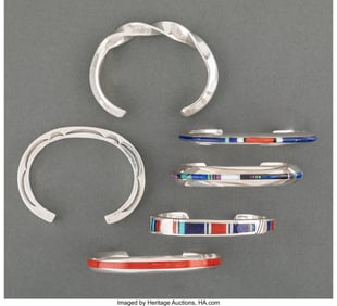 70391: Six Navajo Bracelets c. 1980 with stamps: Orv