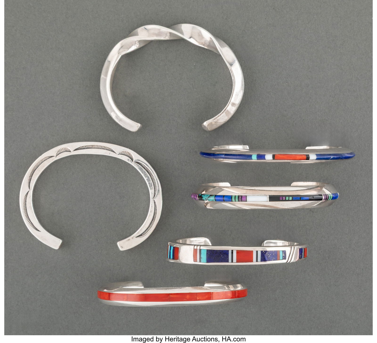 Six Navajo Bracelets   c. 1980  with stamps: Orv (1 of 2)