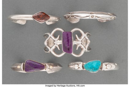70395: Five Southwest Bracelets c. 1980 one stamped