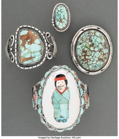 70401: Four Southwest Jewelry Items including a ring;