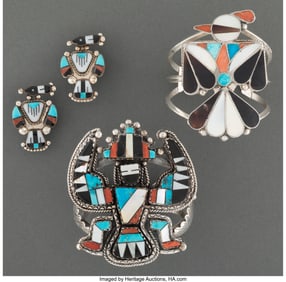 70404: Three Zuni Jewelry Items c. 1980 including a