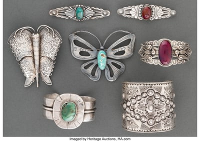 70406: Seven Navajo Jewelry Items c. 1920 – 1960 in