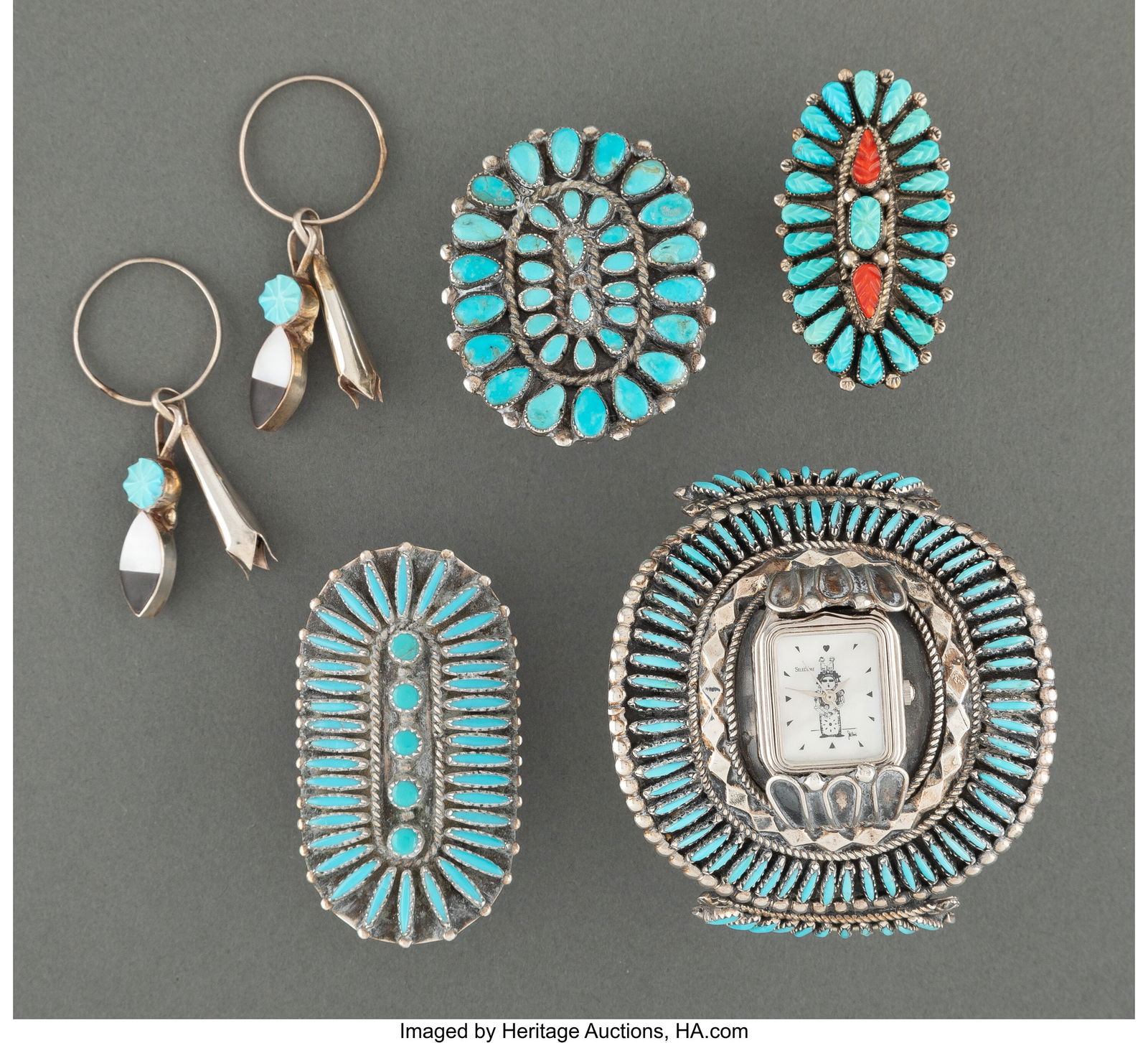 Five Southwest Jewelry Items   including a pair (1 of 3)