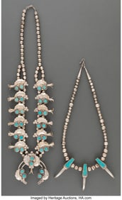 70426: Two Southwest Necklaces c. 1980 silver, turquo