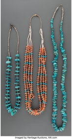 70428: Three Pueblo Necklaces silver, turquoise, spin