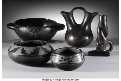 70433: Five Southwest Blackware Vessels including thr