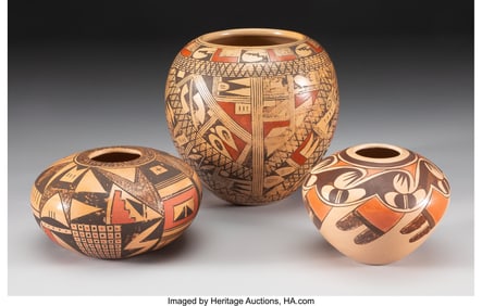 70438: Three Hopi Polychrome Jars c. 1985 including a