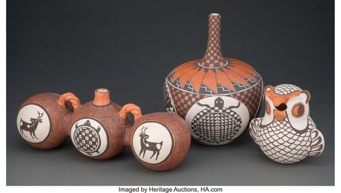 70449: Three Acoma Polychrome Pottery Items c. 2000 i