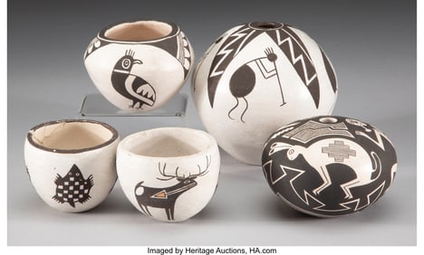 70450: Five Acoma Black-on-White Jars c. 1965 - 1981