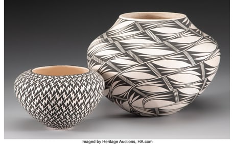 70453: Two Acoma Black-On-White Jars c. 1992 and 2005