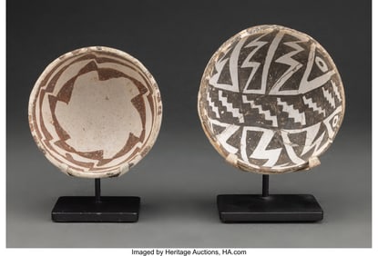 70455: Two Small Snowflake Black-On-White Bowls clay,