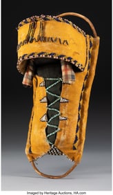 70478: An Apache Beaded Hide Toy Cradle willow, hide,