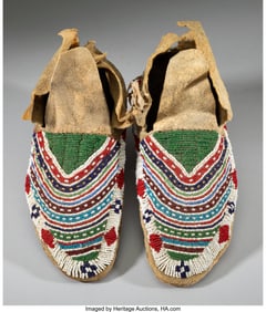 70481: A Pair of Sioux Beaded Hide Moccasins c. 1890