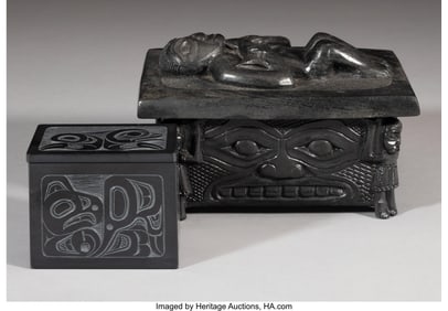 70494: Two Haida Carved Argillite Boxes argillite, th