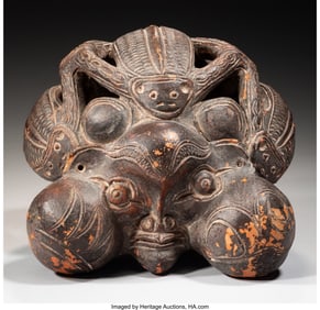 70505: A Large Cameroon Ceramic Figural Pipe Bowl Pro