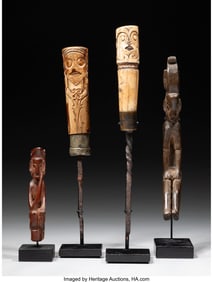 70516: Four Dayak Items including two wood talismans