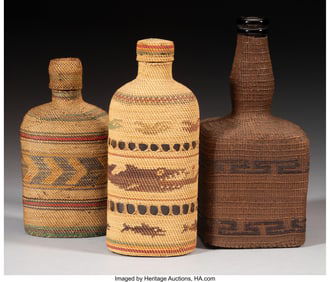 70488: Three Northwest Coast Twined Basketry Bottles
