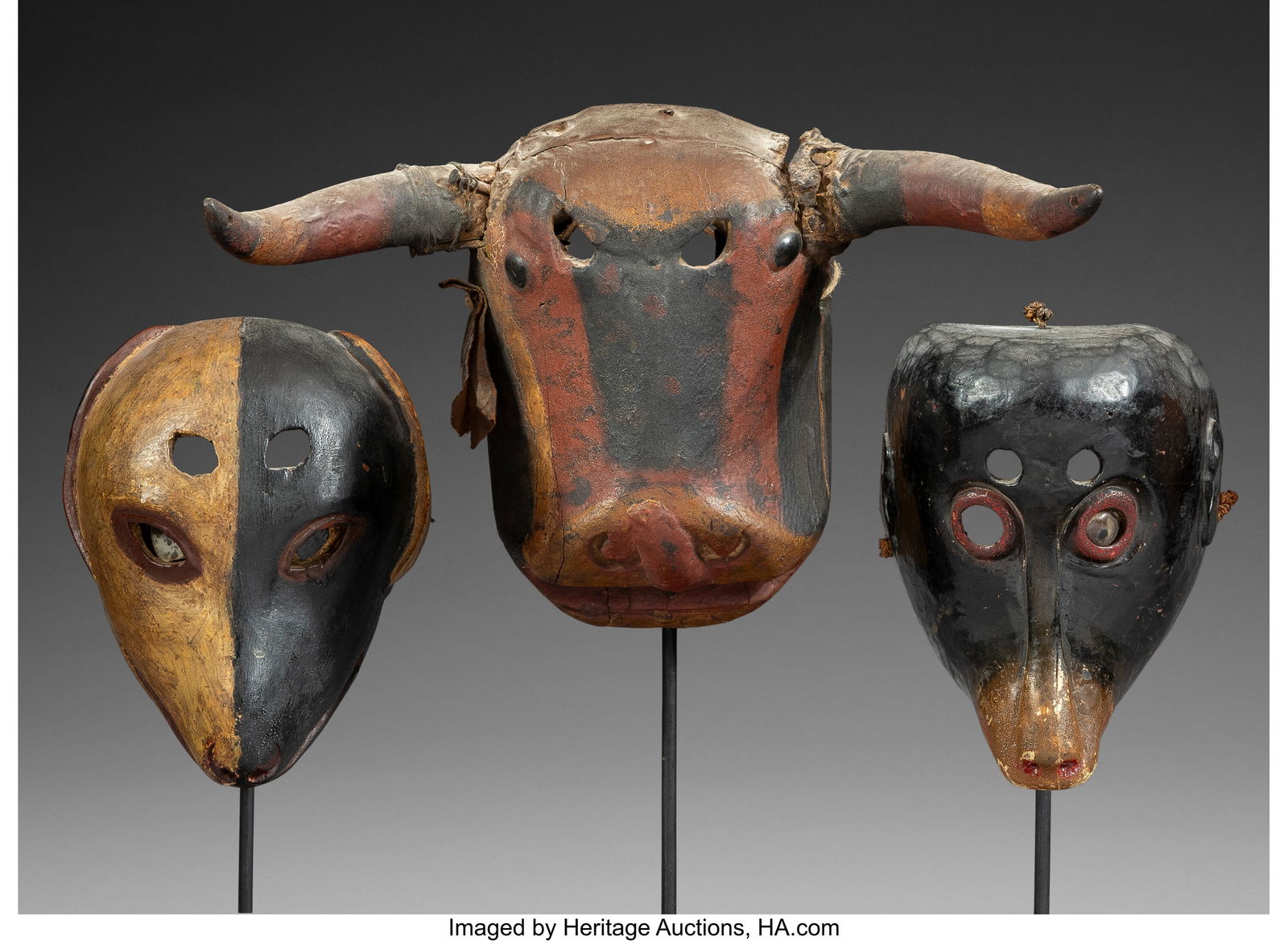 Three Guatemala Festival Masks   Heights: rangin (1 of 2)