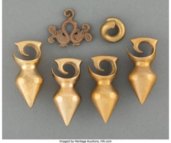70529: Six Indonesian Brass Ear Ornaments Heights: ra