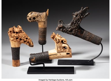 70518: Four Dayak Mandau (Sword) Handles Heights: ran