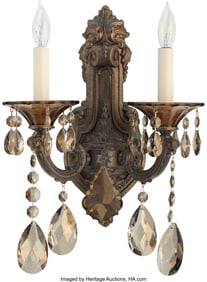 28076: A Painted Metal and Cut-Glass Two-Light Wall Sco