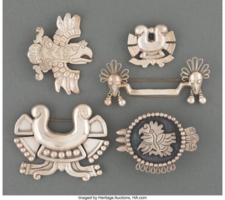 28002: Four William Spratling Silver Brooches & A Belt