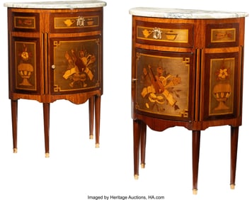 28078&colon; A Pair of Louis XVI Marquetry Demilune Cabinets 