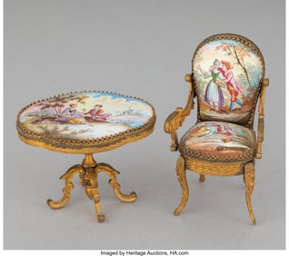 28079: A Viennese Miniature Gilt Bronze and Enamel Chai