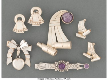 28004&colon; Three William Spratling Silver and Amethyst Broo