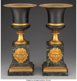 28080: A Pair of Neoclassical Partial Gilt, Patinated B