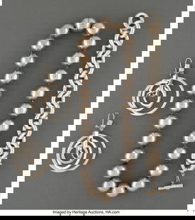 28008: A Four-Piece Collection of Antonio Pineda Silver: A Four-Piece Collection of Antonio Pineda Silver Jewelry, Taxco, Mexico, mid-20th century Marks to largest: MEXICO, (crown), 925, TP17 18-1/2 in