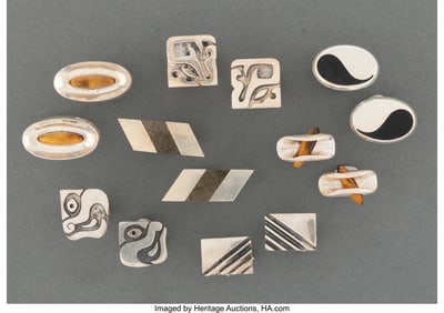 28010: Seven Pairs of Antonio Pineda Stone-Set & Enamel