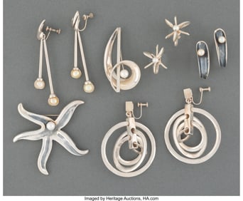 28011&colon; Four Pairs of Antonio Pineda Silver & Pearl Earr