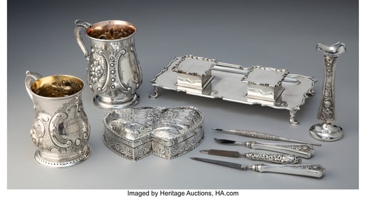 28085: Nine Partial Gilt Silver Table Articles, 1764-19