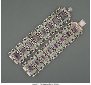 28012&colon; Two Matilde Poulat Silver&comma; Turquoise & Amethyst 