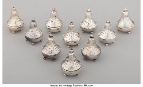 28236: Ten Georg Jensen No. 433 Silver Salt & Pepper Sh