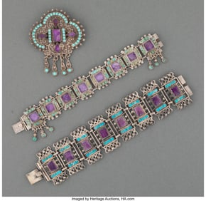 28013: Two Matilde Poulat Silver, Turquoise & Amethyst