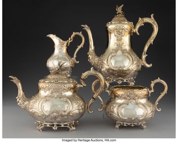 28088: A Married Four-Piece British Silver Tea Set, 189