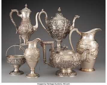 28166&colon; A Six-Piece S&period; Kirk & Son Silver Tea & Coffee Se