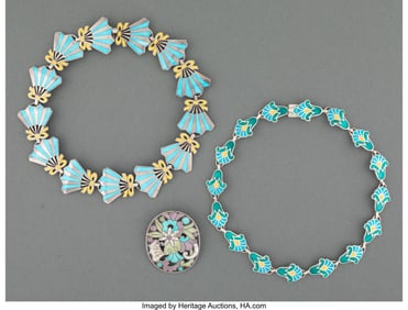 28017&colon; Three Margot de Taxco Enameled Silver Jewelry Pi