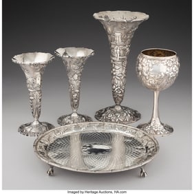 28168: Five S. Kirk & Son Partial Gilt Silver Table Art
