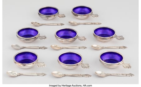28240&colon; Eight George Jensen Acanthus Pattern Enameled Si