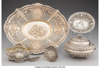 28090&colon; Five German Silver Table Articles Marks to large