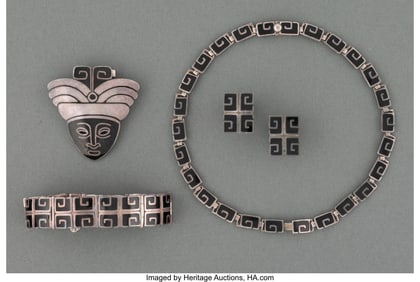 28019&colon; A Five-Piece Set of Margot de Taxco Enameled Sil