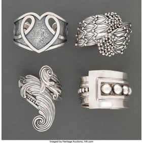 28020&colon; Four Margot de Taxco Silver Cuffs&comma; Taxco&comma; Mexico