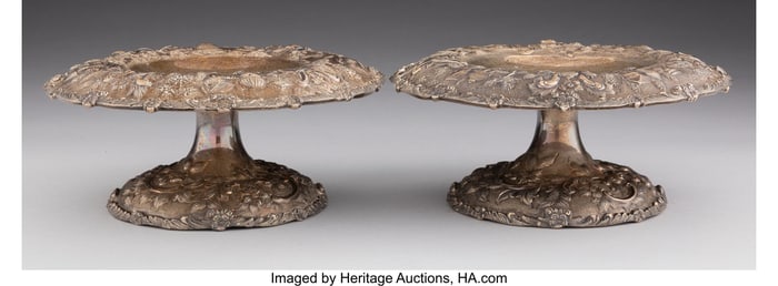 28171&colon; Two S&period; Kirk & Son Co&period; Silver Landscape Compotes&comma;